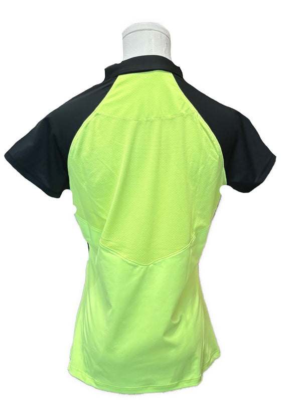 Annika by Cutter & Buck Neon Yellow & Black Colorblock Polo Size S