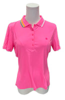 New G/Fore Women's Contrast Collar Ribbed Tech Nylon Polo Knockout Pink Size M MSP$120-5