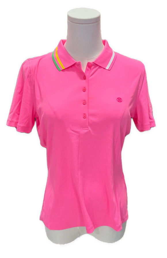 New G/Fore Women's Contrast Collar Ribbed Tech Nylon Polo Knockout Pink Size M MSP$120