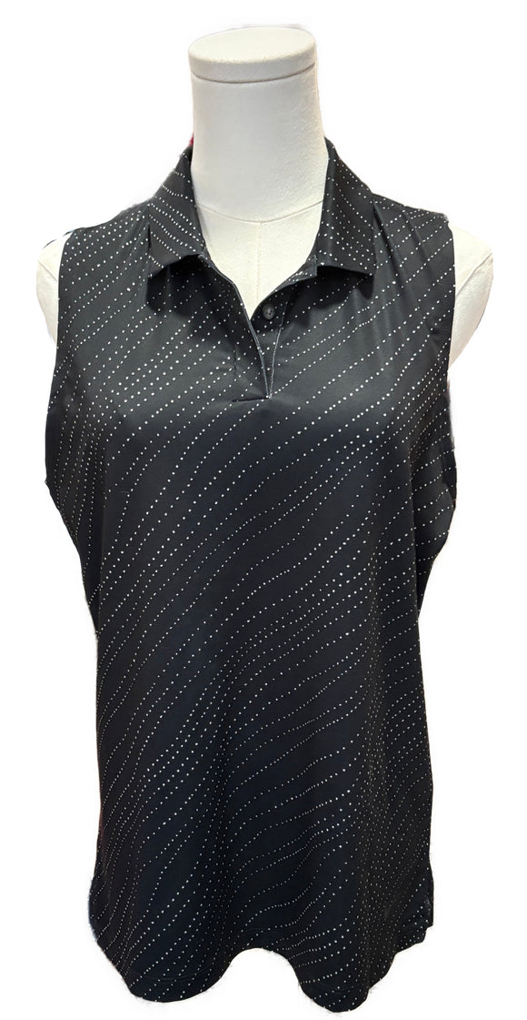 Nike Dri-Fit Diagonal Curved Dotted Black & White Sleeveless Polo Size M