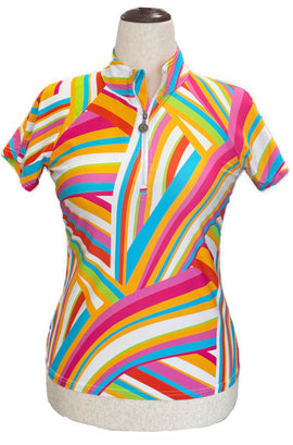 Tzu Tzu Multicolored Asymmetrical Striped Polo Size M