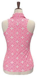 Tzu Tzu Coral & White Geometric Sleeveless Golf Top Size M-2