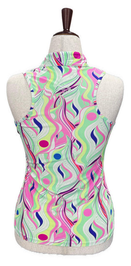 Tzu Tzu Multicolored Wavy Palm Sleeveless Polo Top Size M - 0