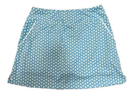 Sigrid Olsen Aqua & Blue Art Deco Fan Golf Skort Size M