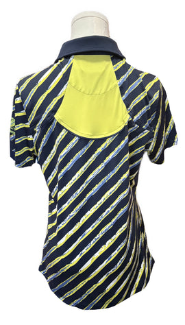 Chase54 Navy, Yellow & White Brushstroke Stripe Polo Size S - 0