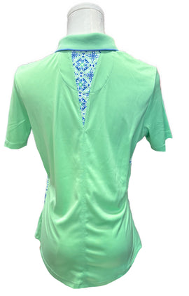 Greg Norman Spring Green & Pale Blue 'Aviara' Logo Polo Size S - 0