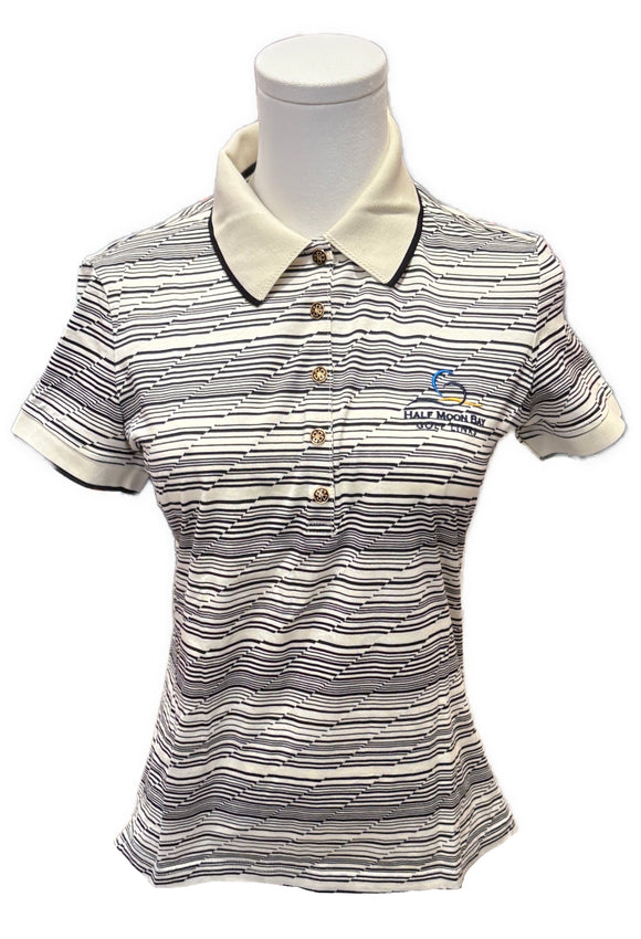 Clover by Bobby Jones Black & Off White Digital Striped Polo Size S