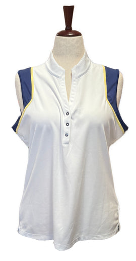 EP NY Women's Snap Y Neck White & Navy Sleeveless Golf Polo Size XL MSP$74
