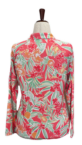 Emerald 18 Coral Floral 1/4 Zip Long Sleeve Pullover Size M - 0