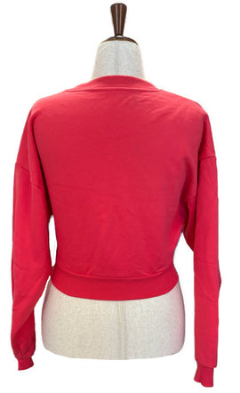 alo Women's Candy Red Cropped Accolade Crewneck Size L MSP$128 - 0