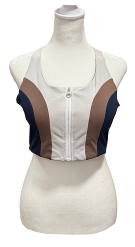 Lorna Jane Women's Blue, Brown & White Colorblock Front Zip Sports Bra Size M MSP$60