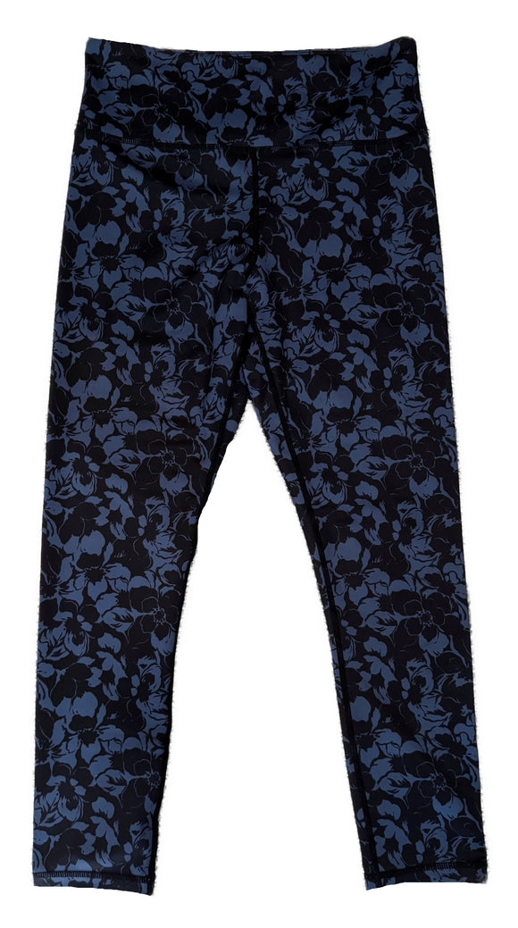 Zyia Active Women's Black & Blue Floral Crop Leggings Size M