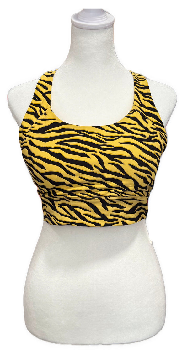 Lorna Jane Women's Yellow & Black Tiger Stripe Sports Bra Size M MSP$60