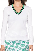 New Golftini White/Kelly Green Stretch V-Neck Sweater Size M MSP$148-1