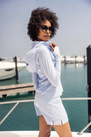 New Golftini Women's Seersucker Blue Be An Athlete Hooded Jacket MSP$164-3