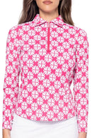 New Golftini Pink Floral Long sleeve Cool Girl Polo Size M MSP$118-1