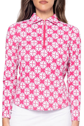 New Golftini Pink Floral Long sleeve Cool Girl Polo Size M MSP$118