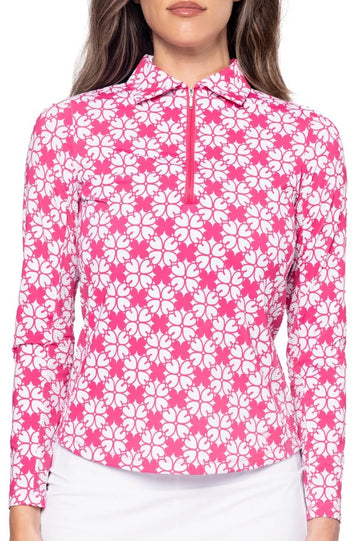 New Golftini Pink Floral Long sleeve Cool Girl Polo Size M MSP$118