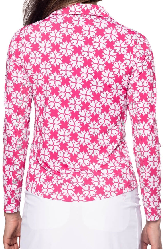 New Golftini Pink Floral Long sleeve Cool Girl Polo Size M MSP$118