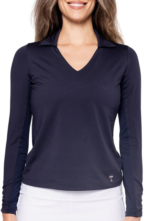 New Golftini Women's Navy Long Sleeve Lisa Sport Polo MSP$118
