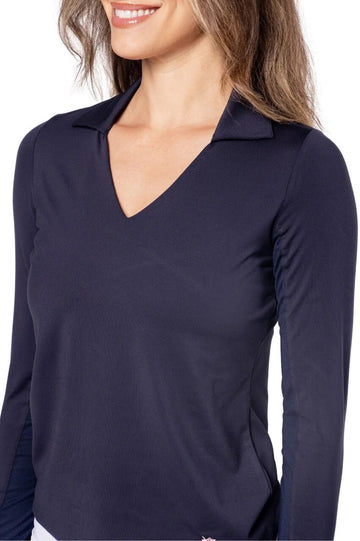 New Golftini Women's Navy Long Sleeve Lisa Sport Polo MSP$118 - 0