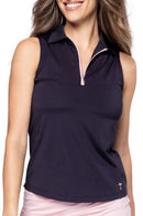 New Golftini Women's Navy/Rose Pink Sleeveless Zip Polo Size L MSP$98-1