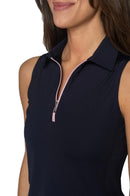New Golftini Women's Navy/Rose Pink Sleeveless Zip Polo Size L MSP$98-2