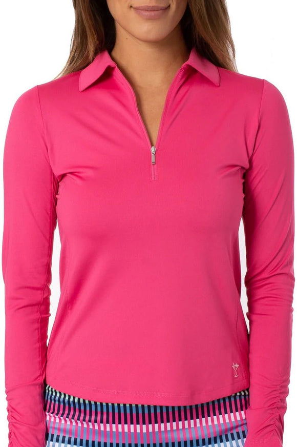 New Golftini Women's Hot Pink Long Sleeve Zip Polo MSP$100