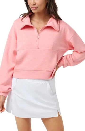 New TravisMathew Women' Skyloft Soft Half Zip - Heather Porcelain Rose MSP$120