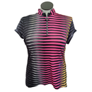 Jamie Sadock Black, Pink & Peach Striped Golf Top Size L MSP$93-1