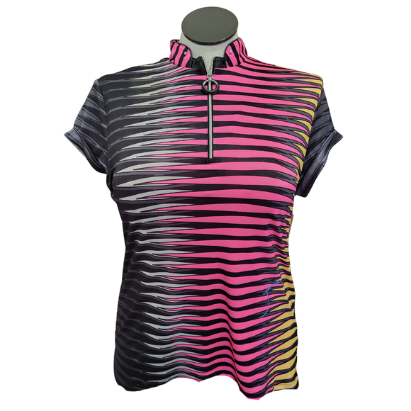 Jamie Sadock Black, Pink & Peach Striped Golf Top Size L MSP$93
