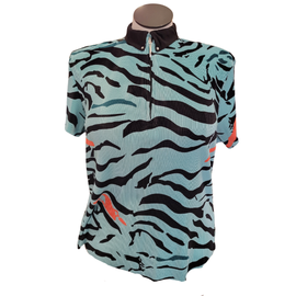 Jamie Sadock Aqua & Black Animal Print Crunch Golf Top Size L MSP$93