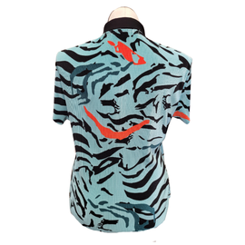 Jamie Sadock Aqua & Black Animal Print Crunch Golf Top Size L MSP$93 - 0