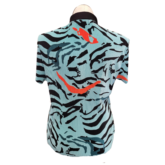 Jamie Sadock Aqua & Black Animal Print Crunch Golf Top Size L MSP$93
