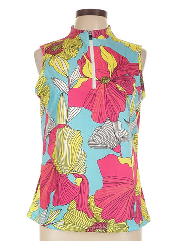 Tail Activewear Colorful Hibiscus Sleeveless Golf Top Size L MSP$92