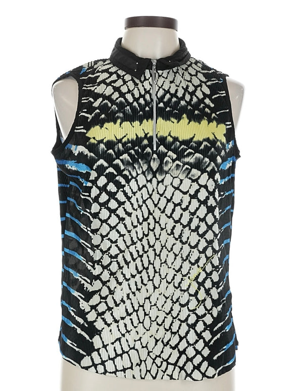 Jamie Sadock Black, Yelllow & BLue Crinkle Sleeveless Golf Top Size L