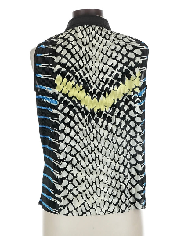 Jamie Sadock Black, Yelllow & BLue Crinkle Sleeveless Golf Top Size L