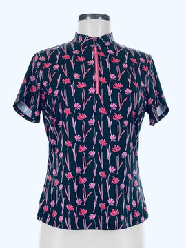 Tail White Label Navy & Pink Floral Short Sleeve Golf Top Size M