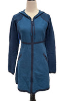 Title Nine Navy & Sky Color Block Full-Zip Hooded Sweater Dress Size M. MSp$189-1
