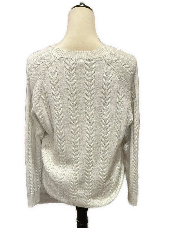 Athleta Crossroads Crew Cable Knit Ivory Metallic Sweater Size S MSP$149