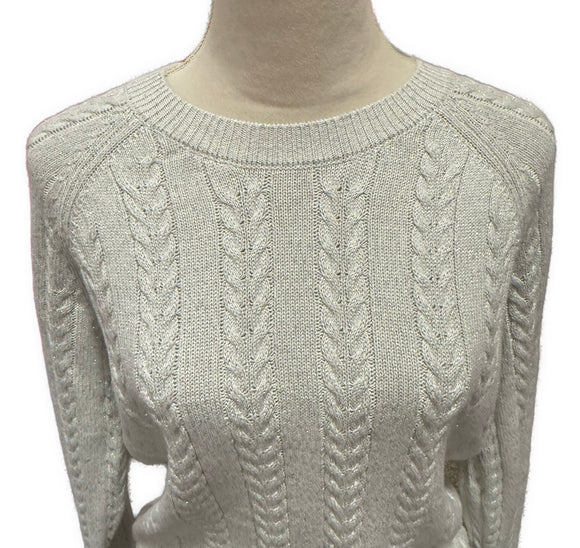 Athleta Crossroads Crew Cable Knit Ivory Metallic Sweater Size S MSP$149