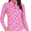 New Ibkul Long Sleeve Zip Mock Gingham Check Sun Shirt - Hot Pink MSP$101-1