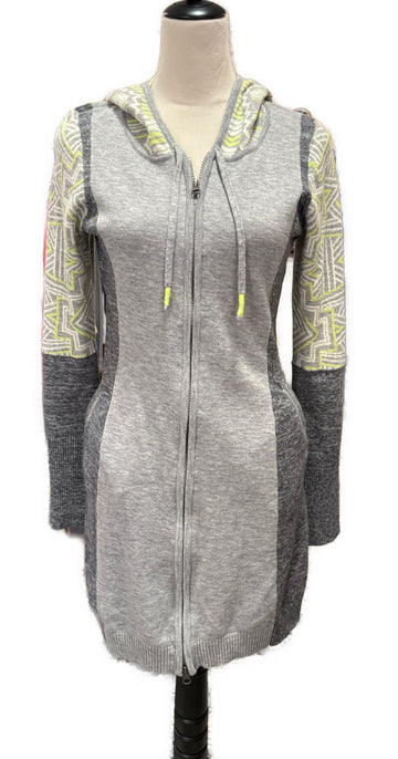Title Nine Gray & Yellow Full-Zip Hooded Sweater Dress Size M MSP$159