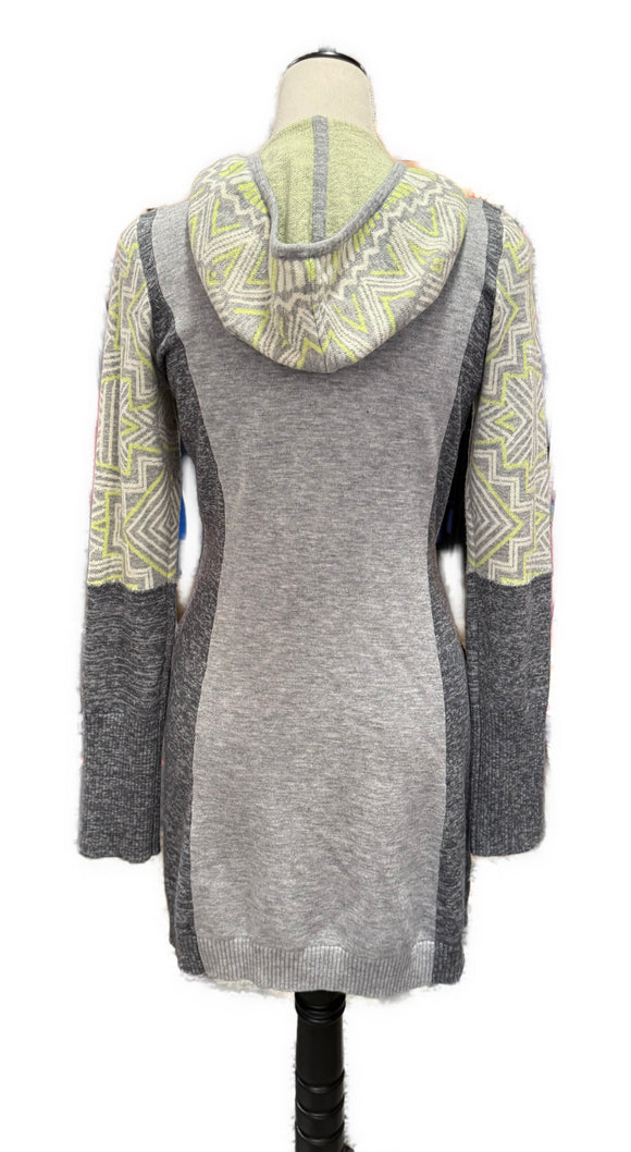 Title Nine Gray & Yellow Full-Zip Hooded Sweater Dress Size M MSP$159