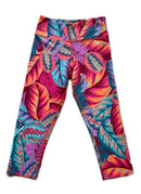 Onzie Flow Hot Pink Tropical Print 21" Leggings Size M/L-2