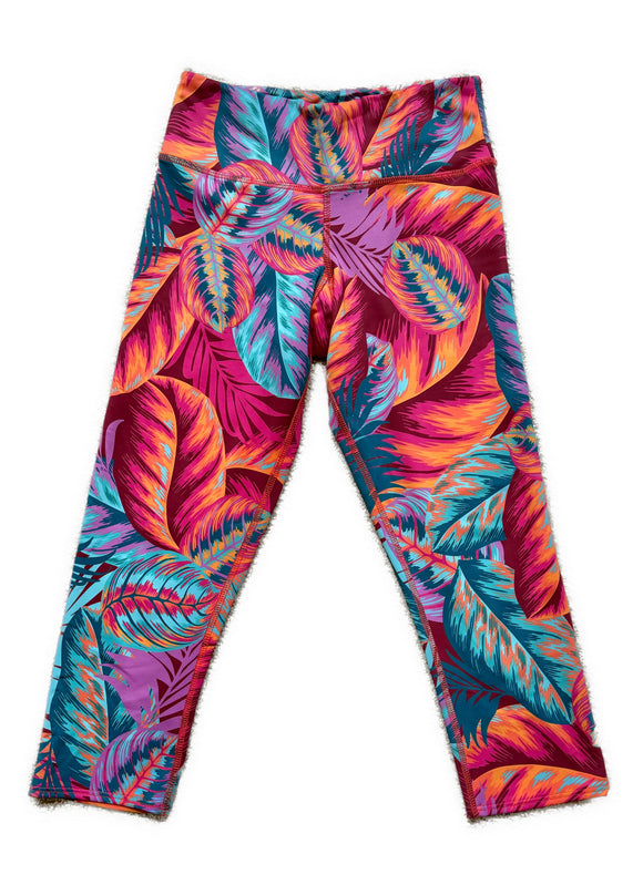 Onzie Flow Hot Pink Tropical Print 21" Leggings Size M/L
