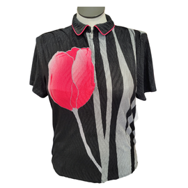 Jamie Sadock Women's Black Tulip Short Sleeve Golf Top Size L