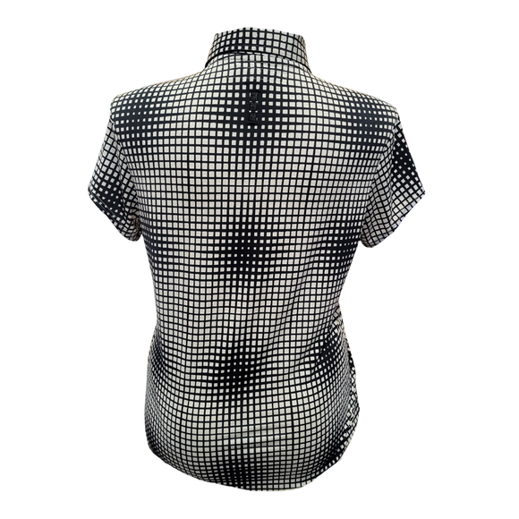 Jamie Sadock Black & Gray Grid Print Shot Sleeve Golf Top Size L MSP$95