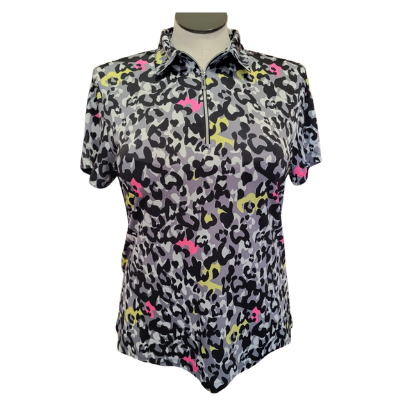 Jamie Sadock Simplicite Gray & Black Animal Print Golf Top Size L