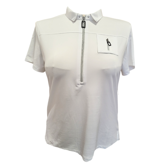 New Jamie Sadock Women's White Short Sleeve Zip Golf Top Size L MSP$93